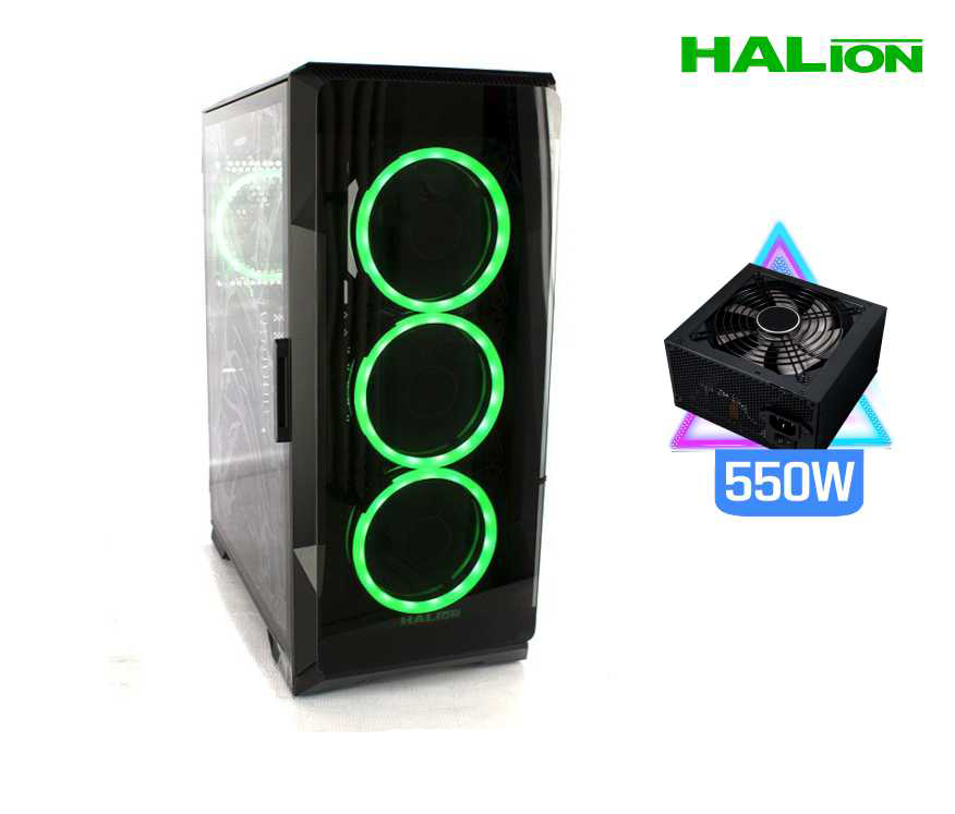 CASE GAMER HALION ARROW 550W 3X12 RGB DOBLE RING VIDRIO TEMPLADO