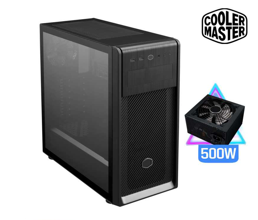 CASE COOLER MASTER ELITE 500 STEEL BLACK CON FUENTE ELITE NEX N500W USB 3.2 (PN:E500-KN5N50-S01)