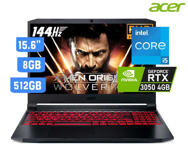 NB ACER NITRO 5 AN515-57-5323, CORE I5 11400H 4.5GHZ, 8GB, 512GB SSD, VIDEO RTX 3050 4GB, 15.6" FHD WINDOWS 11