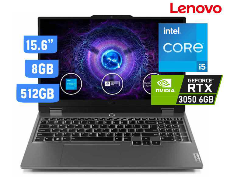 LAPTOP LENOVO LOQ 15IAX9 I5-12450HX 8GB 512GB DDR5 4800MHZ RTX3050 6GB FRE(83GS006WLM)