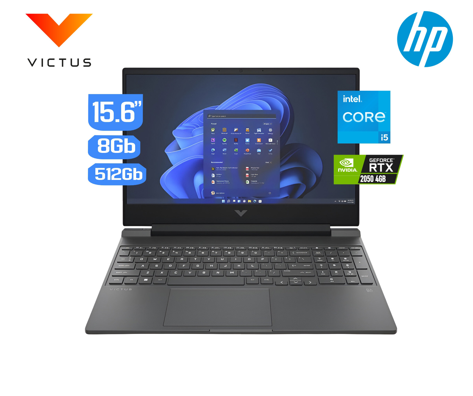LAPTOP HP VICTUS 15-FA1030NR I5-12450H, SSD 512GB, 8GB DDR4 RTX 2050 4GB FHD IPS LED 144HZ , SILVER (8H4N7UA#ABA)