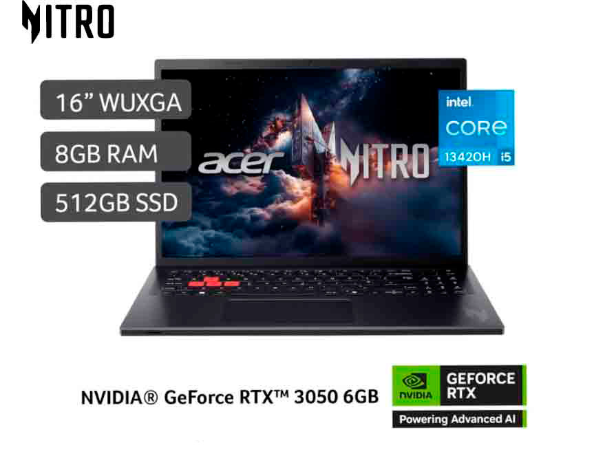 NB ACER NITRO LITE NL16-71G-52K7 CORE I5 13420H, 8GB DDR5, 512GB SSD, RTX 3050 6GB 16” WUXGA IPS 165HZ, WIN11
