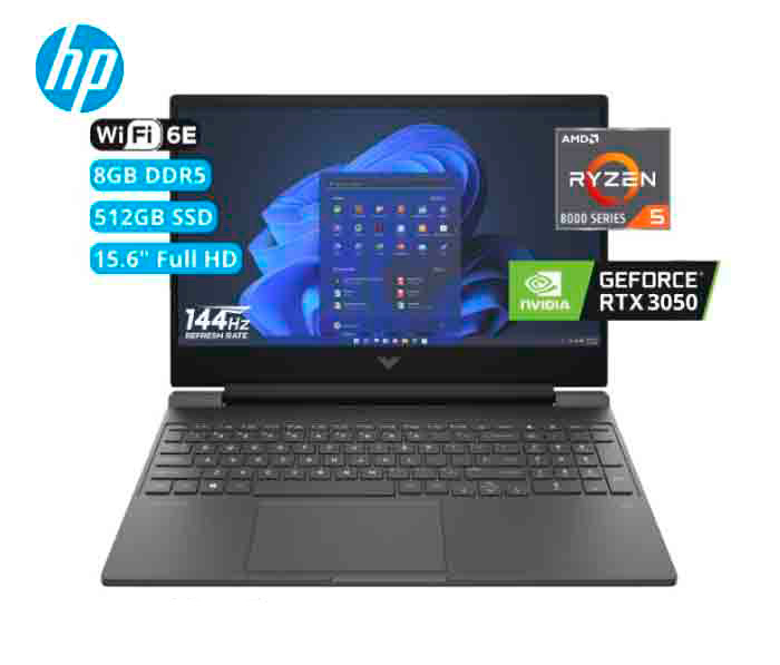 NB HP VICTUS 15-FB2002LA, RYZEN 5 8645HS, 8GB DDR5,512GB SSD,RTX 3050 6GB GDDR6,15.6" FHD IPS 144HZ,WINDOWS 11 HOME