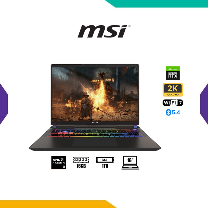 LAPTOP MSI VECTOR 16 A8WHG-004US AMD RYZEN 9 8940HX 1TB SSD RAM 16GB DDR5 RTX 5070 TI 12GB DISPLAY 16 QHD PLUS WINDOWS 11