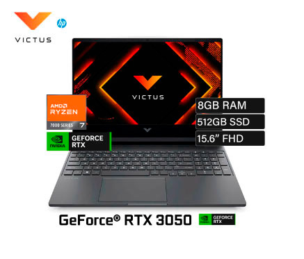LAPTOP HP VICTUS 15-FB3018LA RYZEN 7 7445HS, 8GB DDR5, 512GB SSD, RTX 3050 6GB, 15.6" FHD IPS 144HZ, WINDOWS 11 HOME (BT4F5LA#ABM)