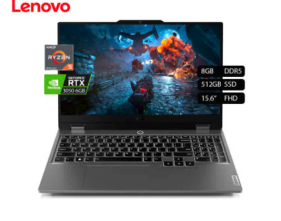 LAPTOP LENOVO LOQ 15ARP9 RYZEN 5 7235HS, 8GB DDR5, 512GB SSD, RTX 3050 6GB, 15.6" IPS FHD, LUNA GREY (83JC00MJLM)