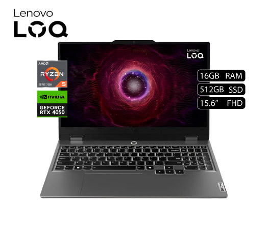 LAPTOP GAMER LENOVO LOQ 15ARP9 RYZEN 5 7235HS, SSD 512, DDR5 16GB, RTX 4050 6GB, IPS 15.6" 144HZ FHD, LUNA GREY (83JC00LYUS)