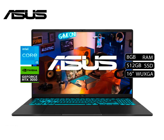 LAPTOP ASUS V16 V3607VJ-RP067W CORE 5 210H, SSD 512GB, DDR5 8GB, RTX 3050 6GB, 16" WUXGA 144HZ IPS, WIN 11, MATTE BLACK (90NB15V1-M004R0)